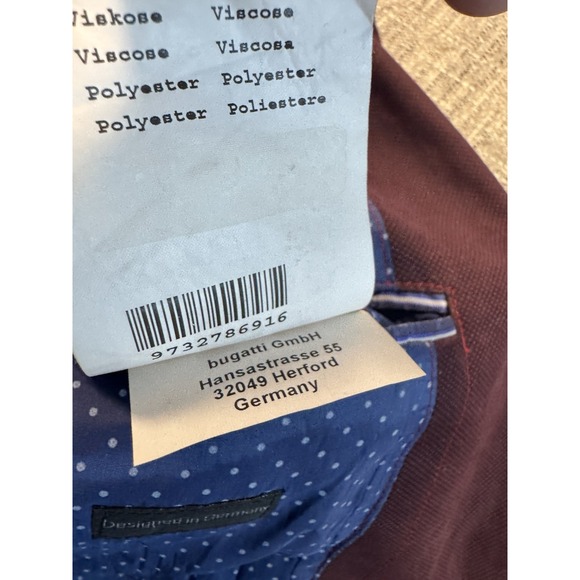 Bugatti Mens 42  Two Button Blazer Sports Coat Suit Jacket Maroon With Blue Line - Picture 9 of 16